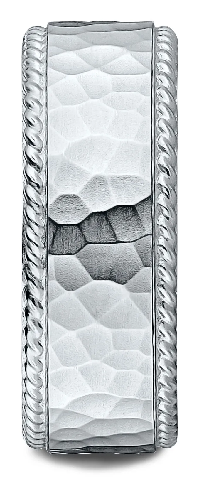 Benchmark Palladium 8mm Comfort-Fit Rope Edge Hammered Finish Design Band, (Sizes 4-15)
