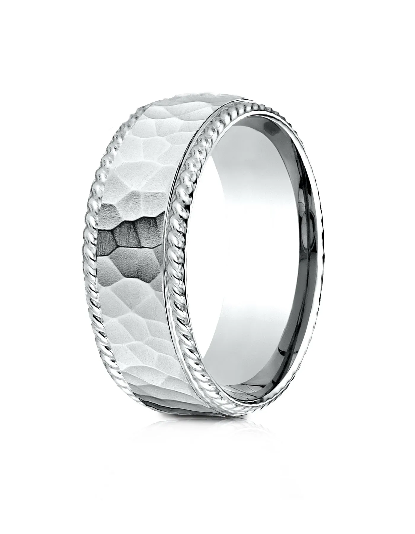 Benchmark Palladium 8mm Comfort-Fit Rope Edge Hammered Finish Design Band, (Sizes 4-15)
