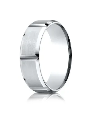 Benchmark Platinum 7mm Comfort-Fit Satin-Finished Grooves Carved Design Band, (Sizes 4-15)