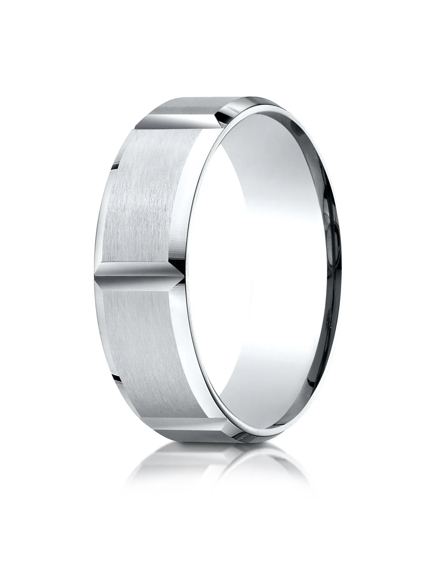 Benchmark Platinum 7mm Comfort-Fit Satin-Finished Grooves Carved Design Band, (Sizes 4-15)