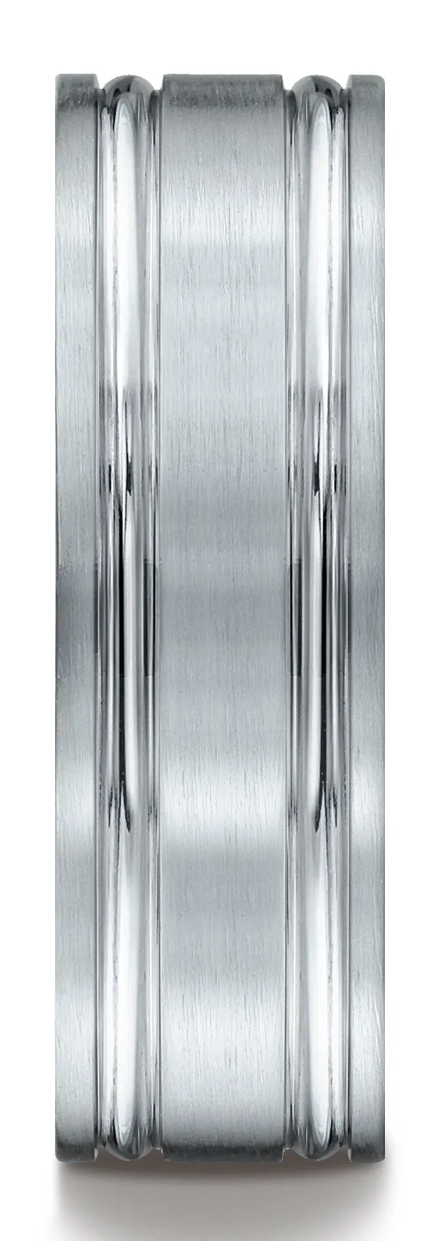 Benchmark Platinum 7mm Comfort-Fit Satin-Finished with Parallel Grooves Carved Design Band, (Sizes 4-15)