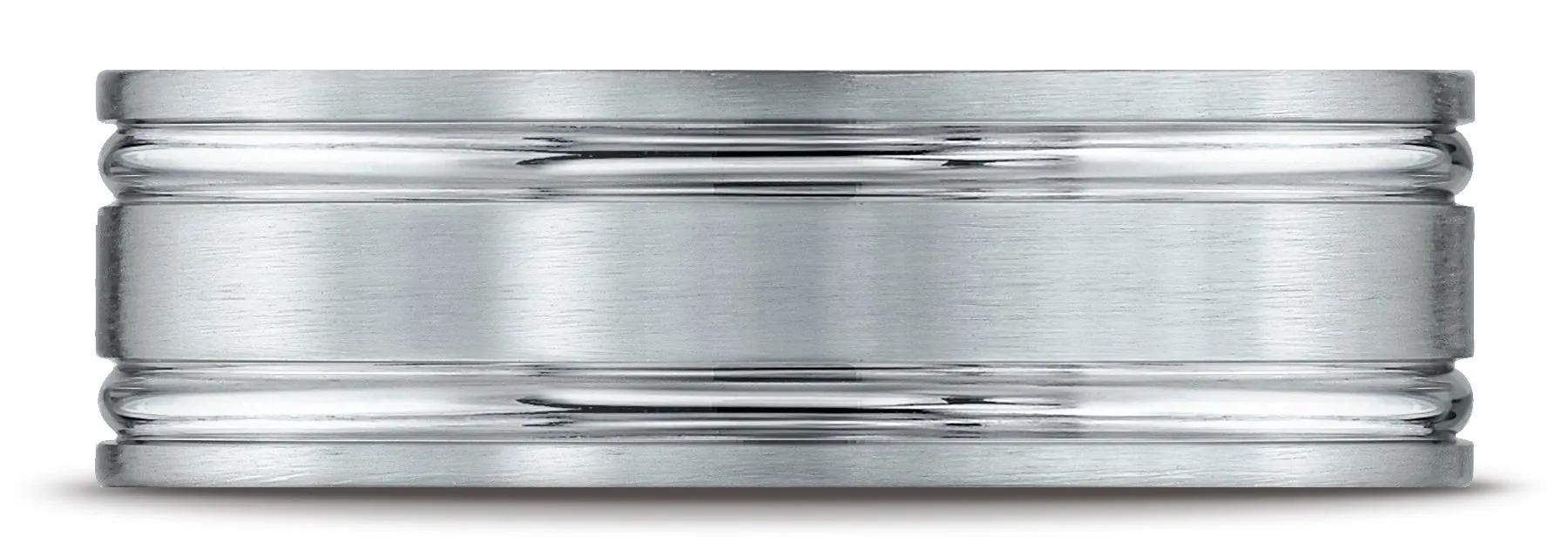 Benchmark Platinum 7mm Comfort-Fit Satin-Finished with Parallel Grooves Carved Design Band, (Sizes 4-15)