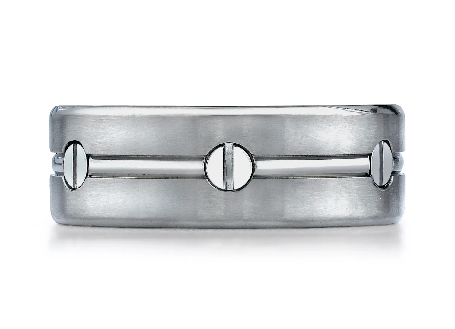 Benchmark Titanium 8mm Comfort-Fit Satin-Finished Screw-Design Wedding Band Ring, (Sizes 6 - 14)