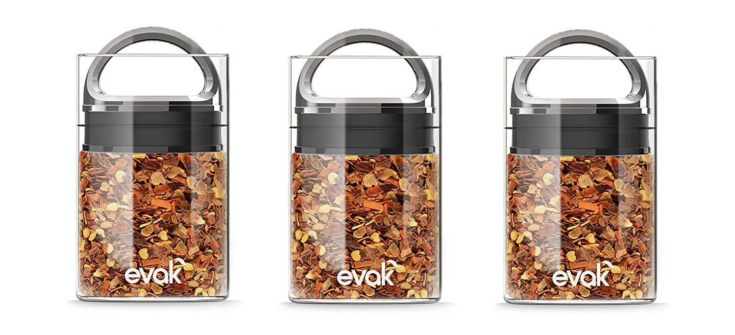 Best PREMIUM Airtight Storage Container for Coffee Beans, Tea and Dry Goods - EVAK - Innovation that Works by Prepara, Glass and Stainless, Dark Chrome Handle, Mini: Set of 3