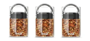 Best PREMIUM Airtight Storage Container for Coffee Beans, Tea and Dry Goods - EVAK - Innovation that Works by Prepara, Glass and Stainless, Dark Chrome Handle, Mini: Set of 3