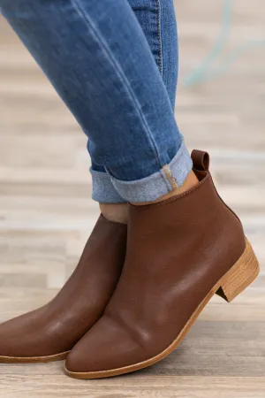 Brown Ankle Bootie With Pull Tab