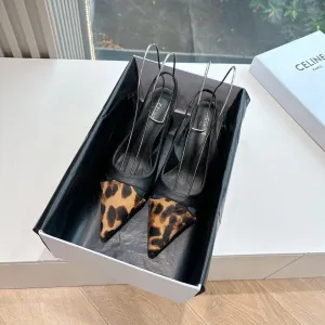CELINE Slingback  Leopard Black Leather 285983