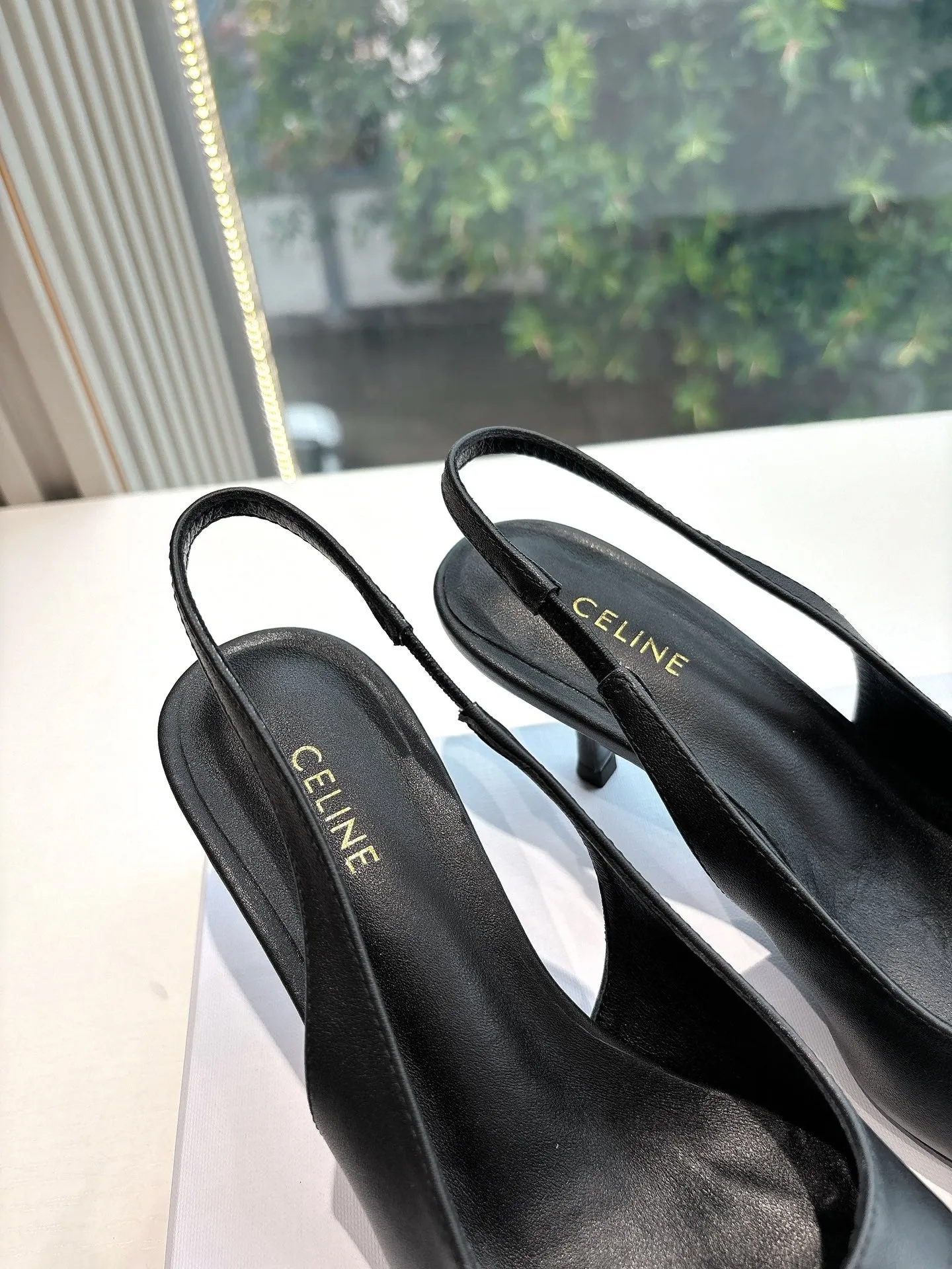 CELINE Slingback  Leopard Black Leather 285983