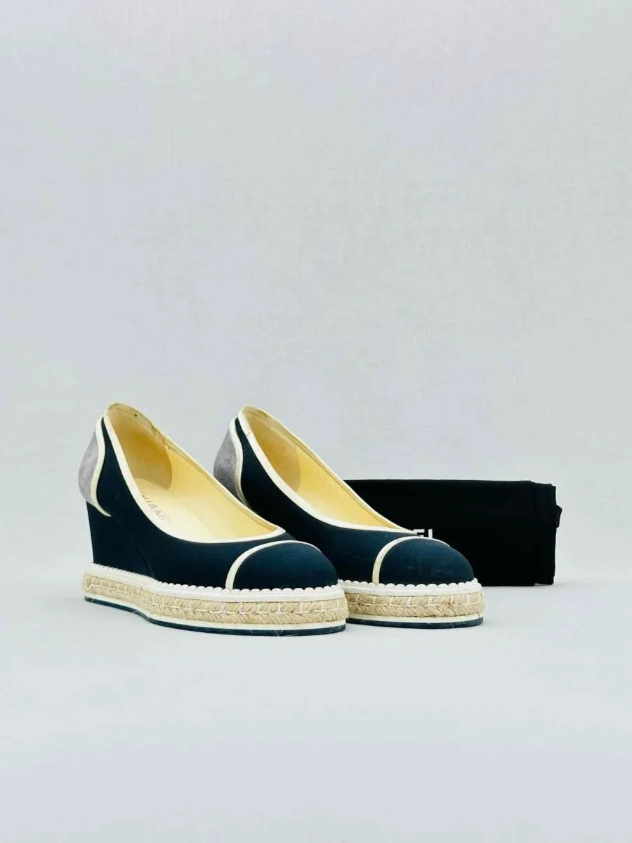 CHANEL Espadrille Navy Blue Wedges 36