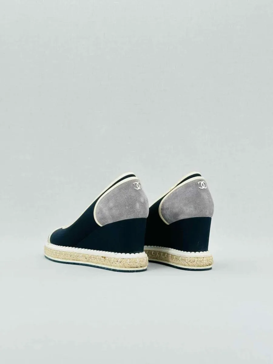 CHANEL Espadrille Navy Blue Wedges 36
