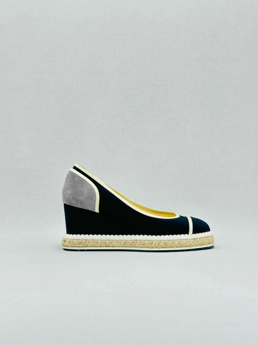 CHANEL Espadrille Navy Blue Wedges 36