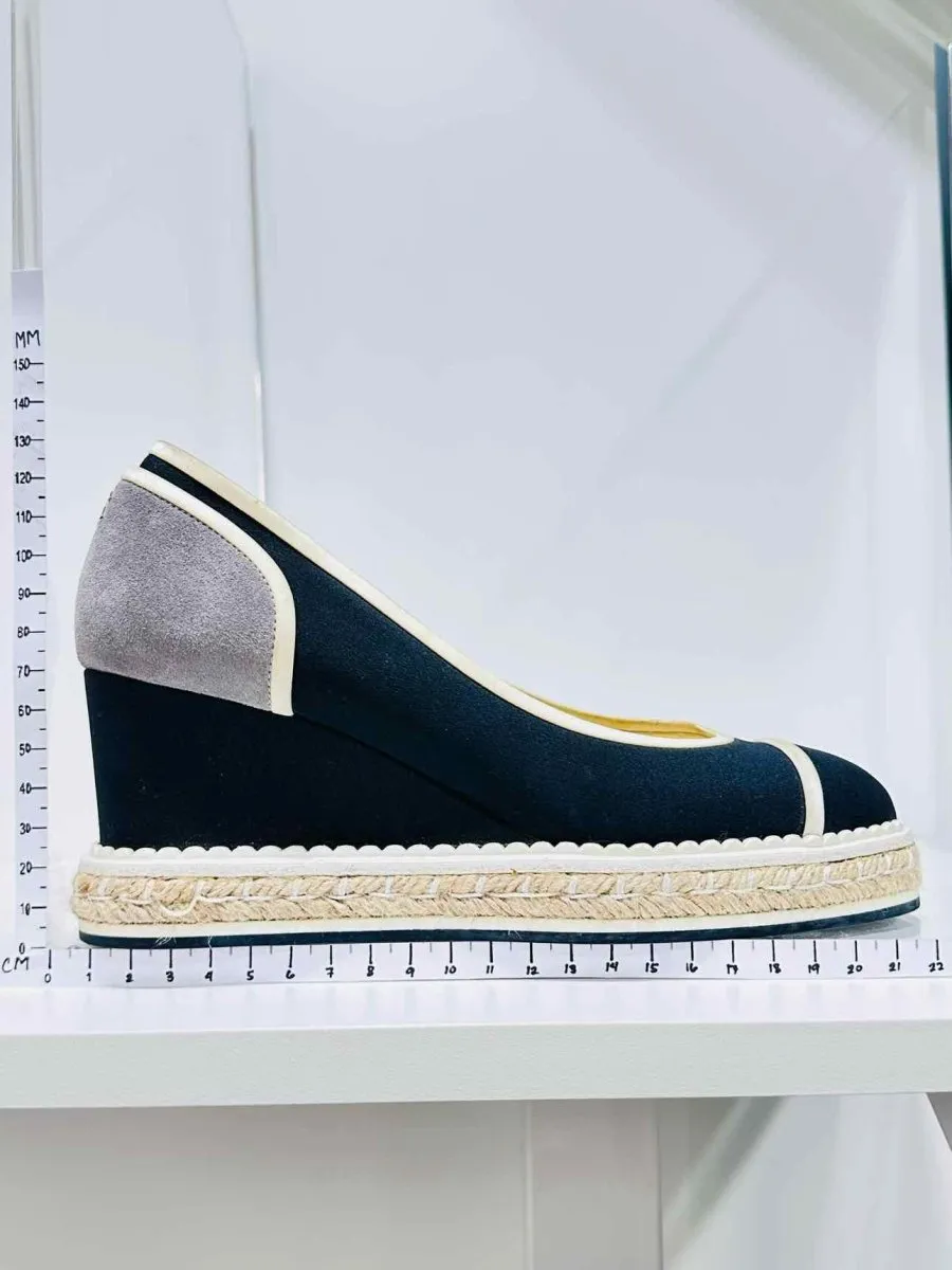 CHANEL Espadrille Navy Blue Wedges 36