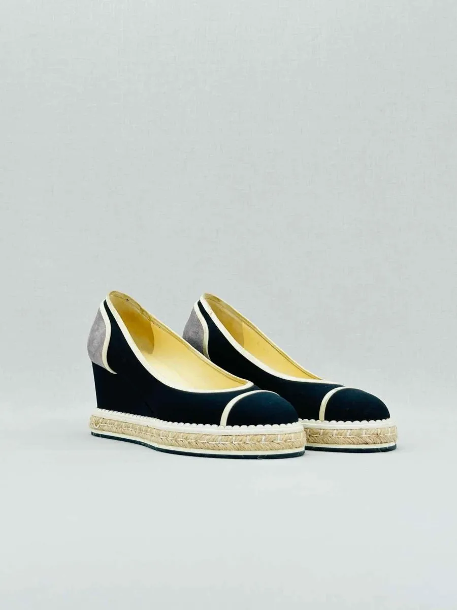 CHANEL Espadrille Navy Blue Wedges 36