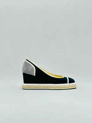 CHANEL Espadrille Navy Blue Wedges 36