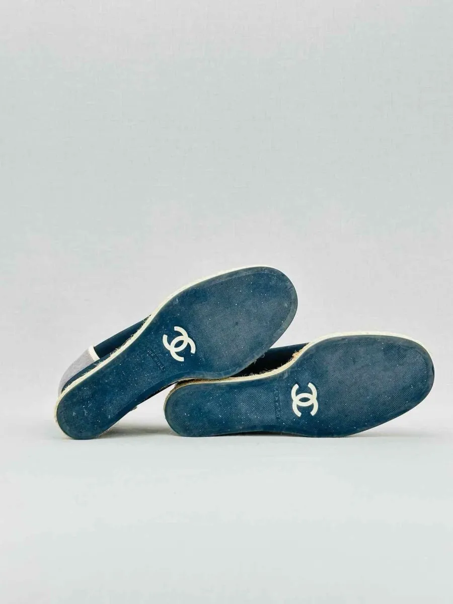 CHANEL Espadrille Navy Blue Wedges 36