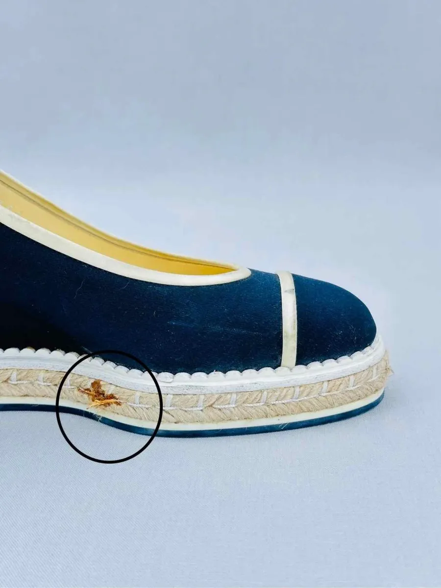 CHANEL Espadrille Navy Blue Wedges 36