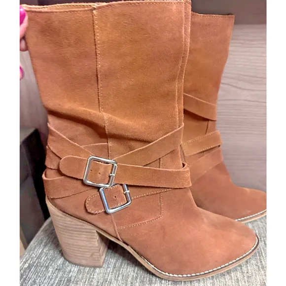 Chelsea &amp; Violet Women's Vicky Brown Suede Pointed Toe Boots Heels 9M ⭐BOGO⭐