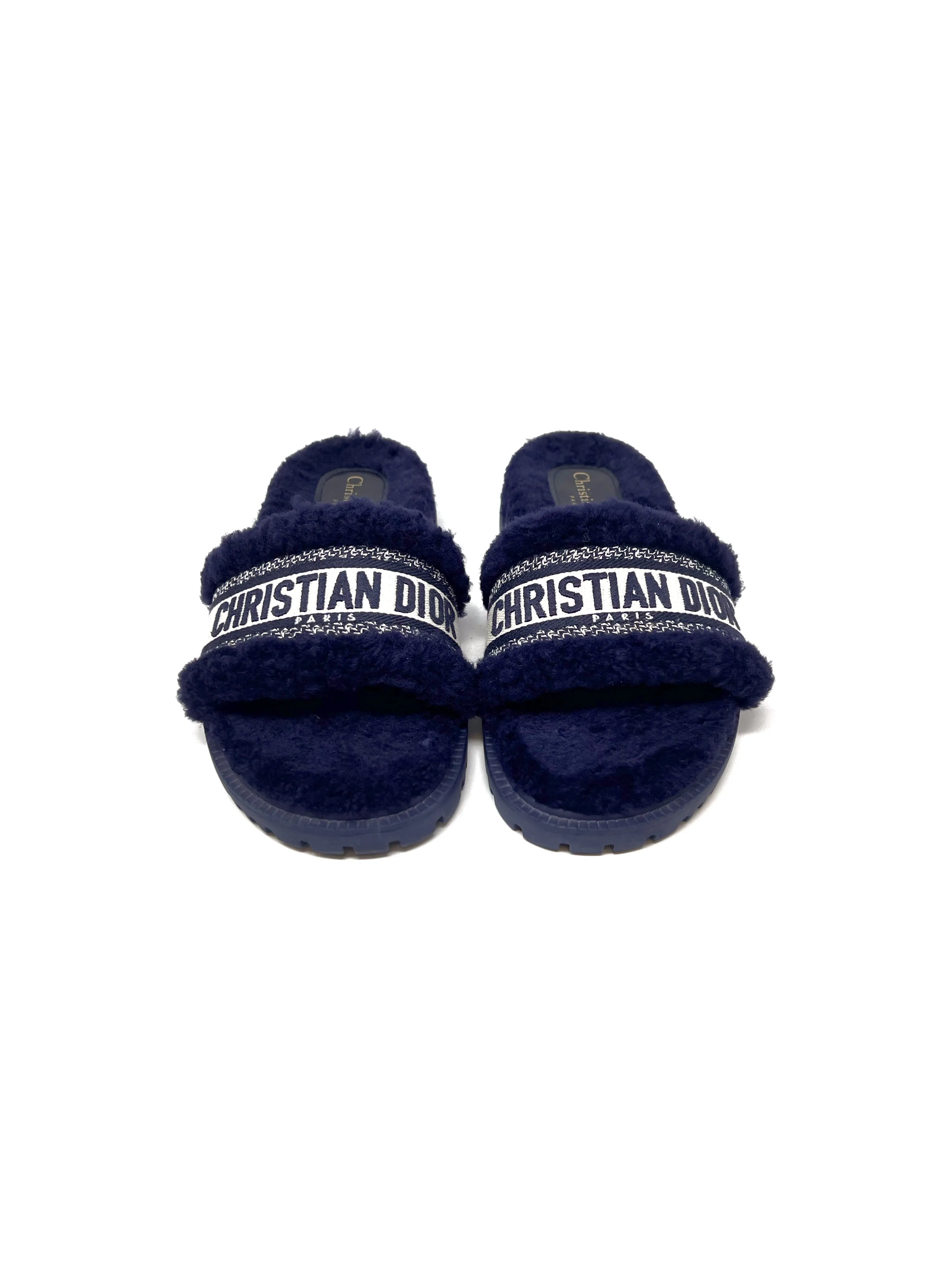 Christian Dior W Shoe Size 38 'Dway' Shearling Fur Logo Slides