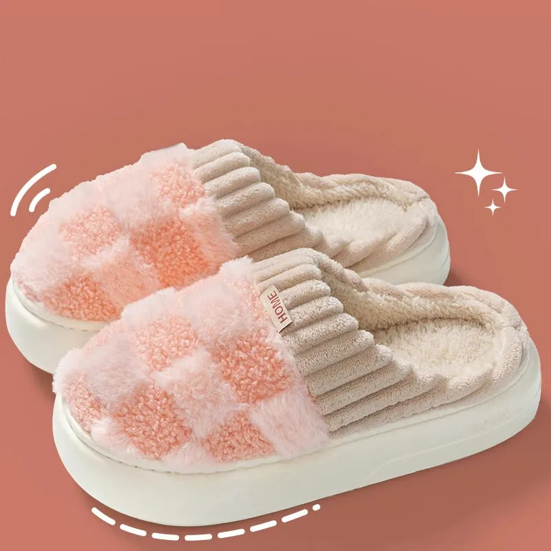 Comwarm Warm Plush House Slippers For Women Indoor Non-slip Couple Cozy Soft Sole Fluffy Slides Winter Fuzzy Lined Cotton Shoes