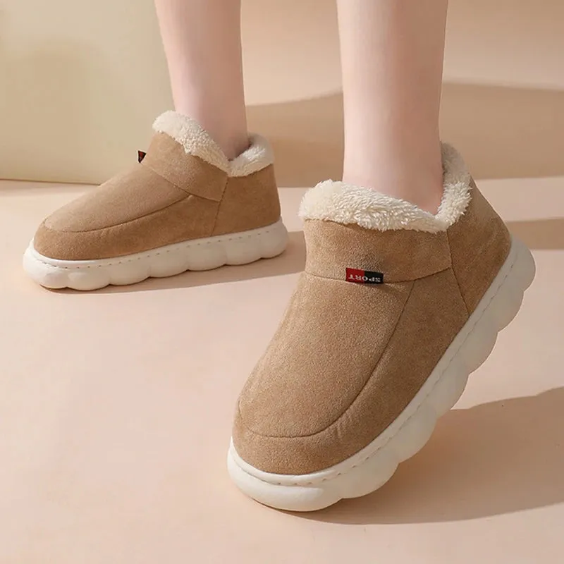 Comwarm Winter Fur Shoes Women Warm Men Shoes Outdoor Plush Shoes Indoor House Shoes Antiskid Platform Fuzzy Shoes Fur Boots