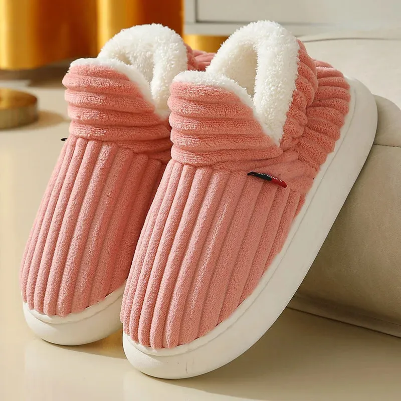 Comwarm Winter Fur Shoes Women Warm Men Shoes Outdoor Plush Shoes Indoor House Shoes Antiskid Platform Fuzzy Shoes Fur Boots