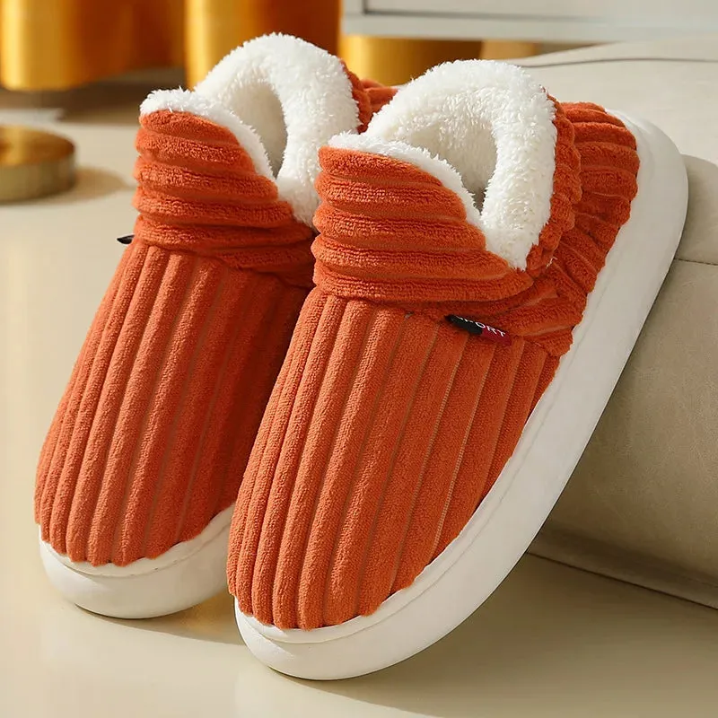 Comwarm Winter Fur Shoes Women Warm Men Shoes Outdoor Plush Shoes Indoor House Shoes Antiskid Platform Fuzzy Shoes Fur Boots