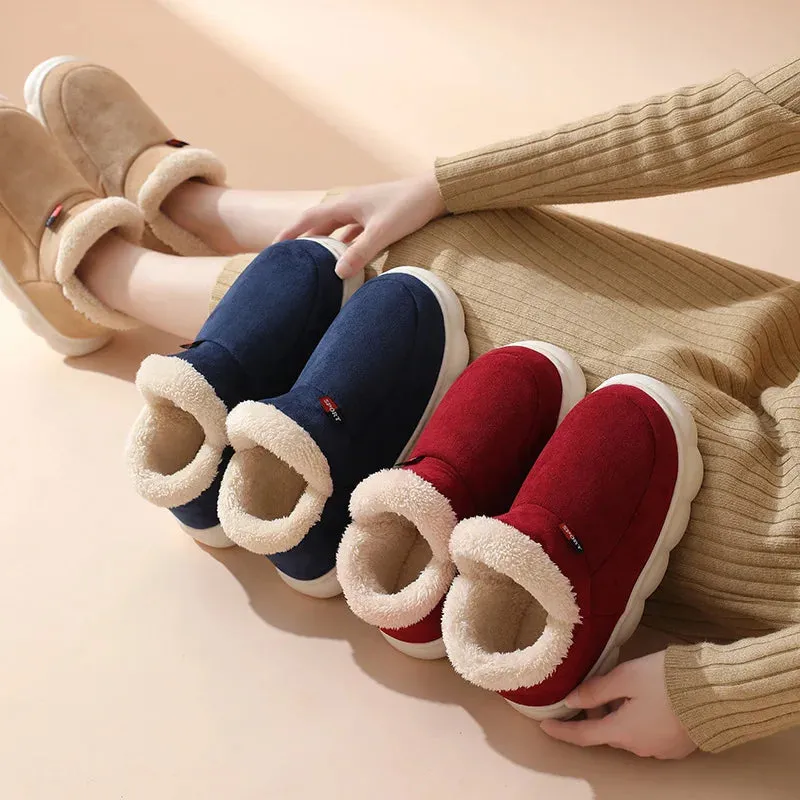 Comwarm Winter Fur Shoes Women Warm Men Shoes Outdoor Plush Shoes Indoor House Shoes Antiskid Platform Fuzzy Shoes Fur Boots