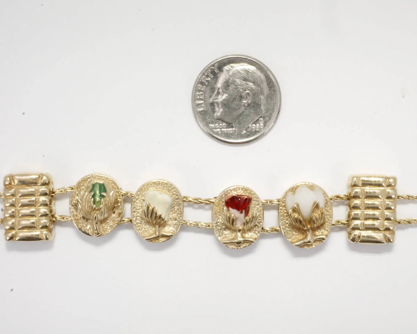 Cotton Boll Slide Charm Bracelet with  6 14kt Gold  Cotton Stage Slide Charms