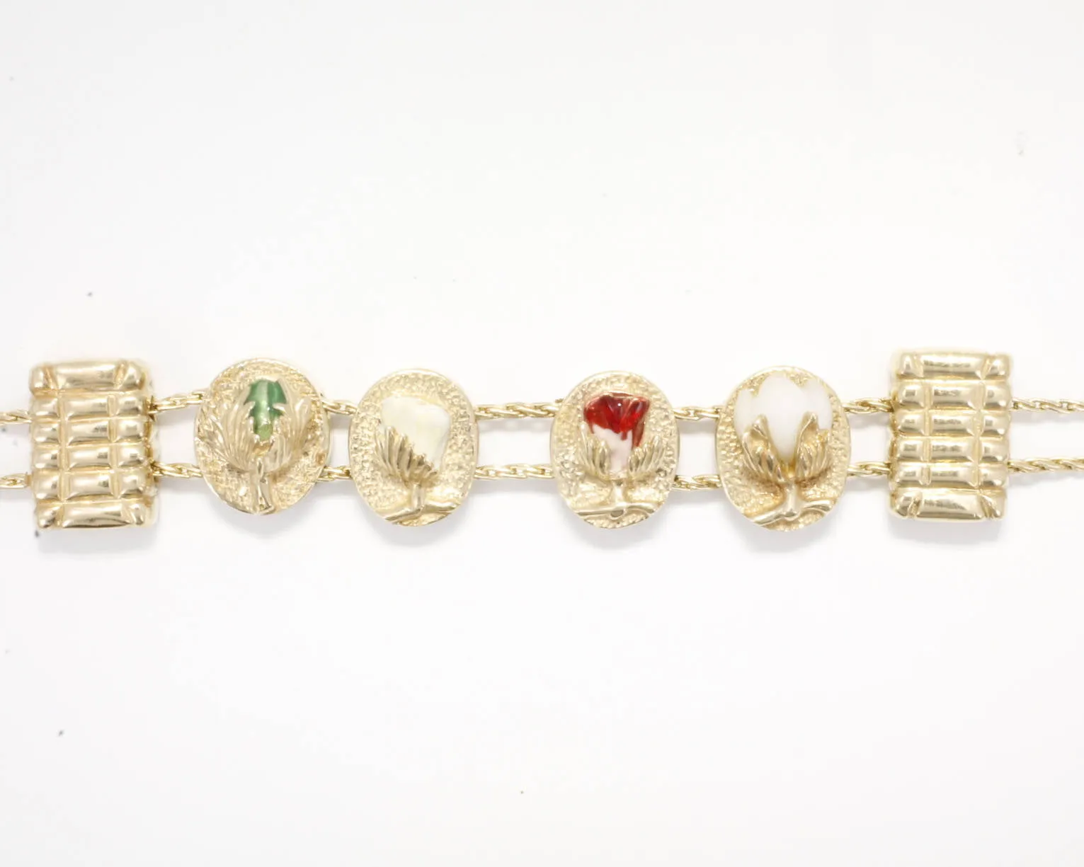 Cotton Boll Slide Charm Bracelet with  6 14kt Gold  Cotton Stage Slide Charms