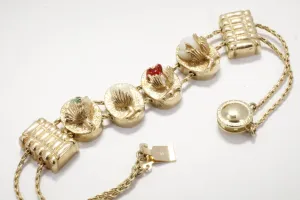 Cotton Boll Slide Charm Bracelet with  6 14kt Gold  Cotton Stage Slide Charms