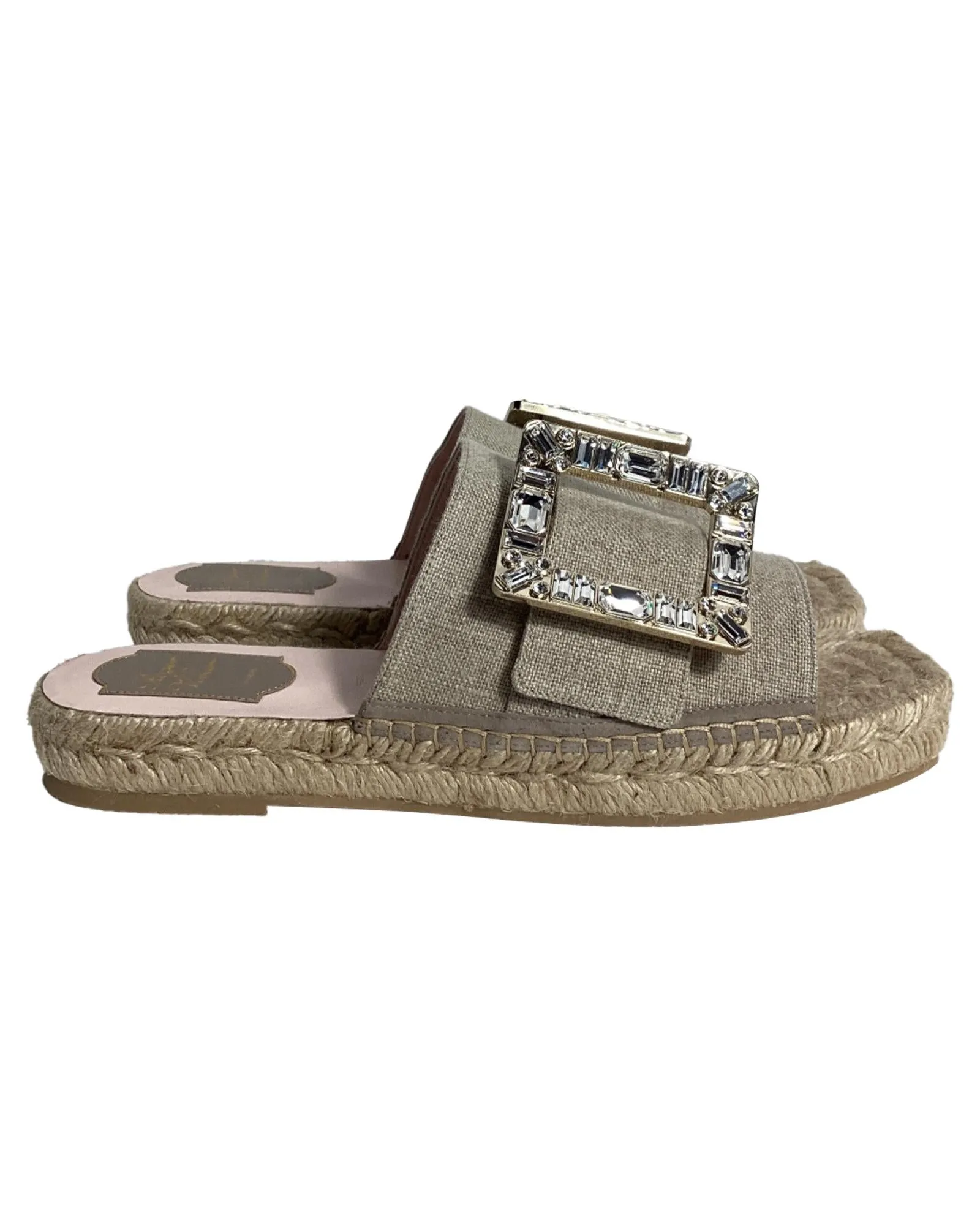 Crystal Buckle Espadrille Slides