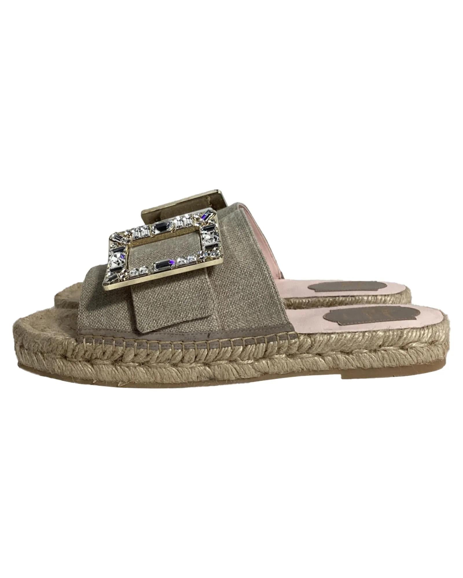 Crystal Buckle Espadrille Slides