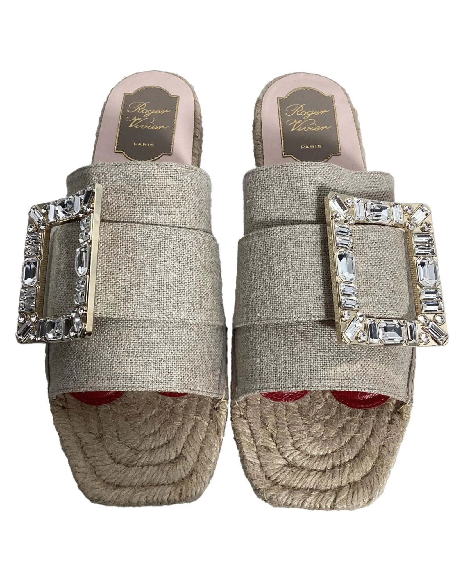 Crystal Buckle Espadrille Slides