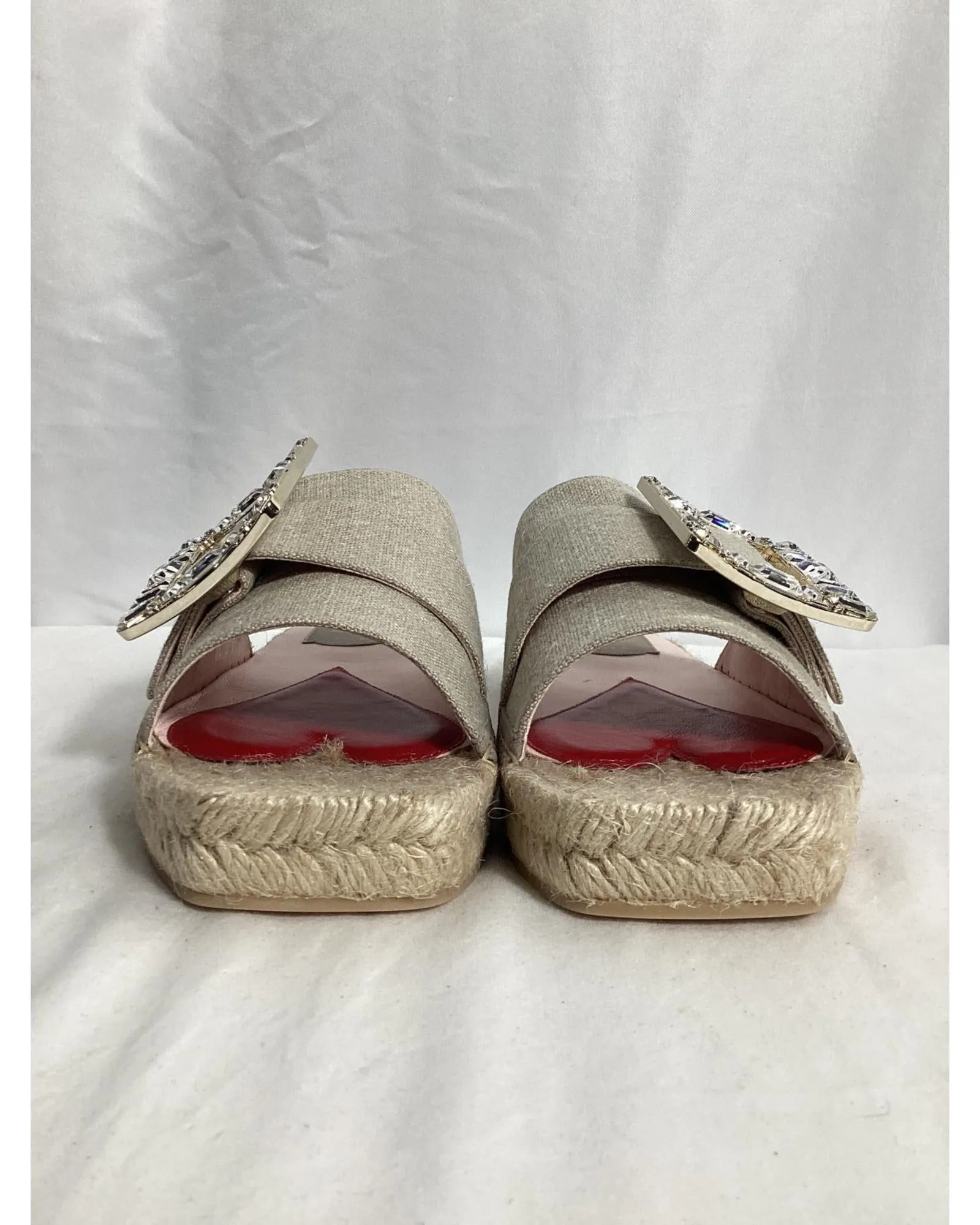 Crystal Buckle Espadrille Slides