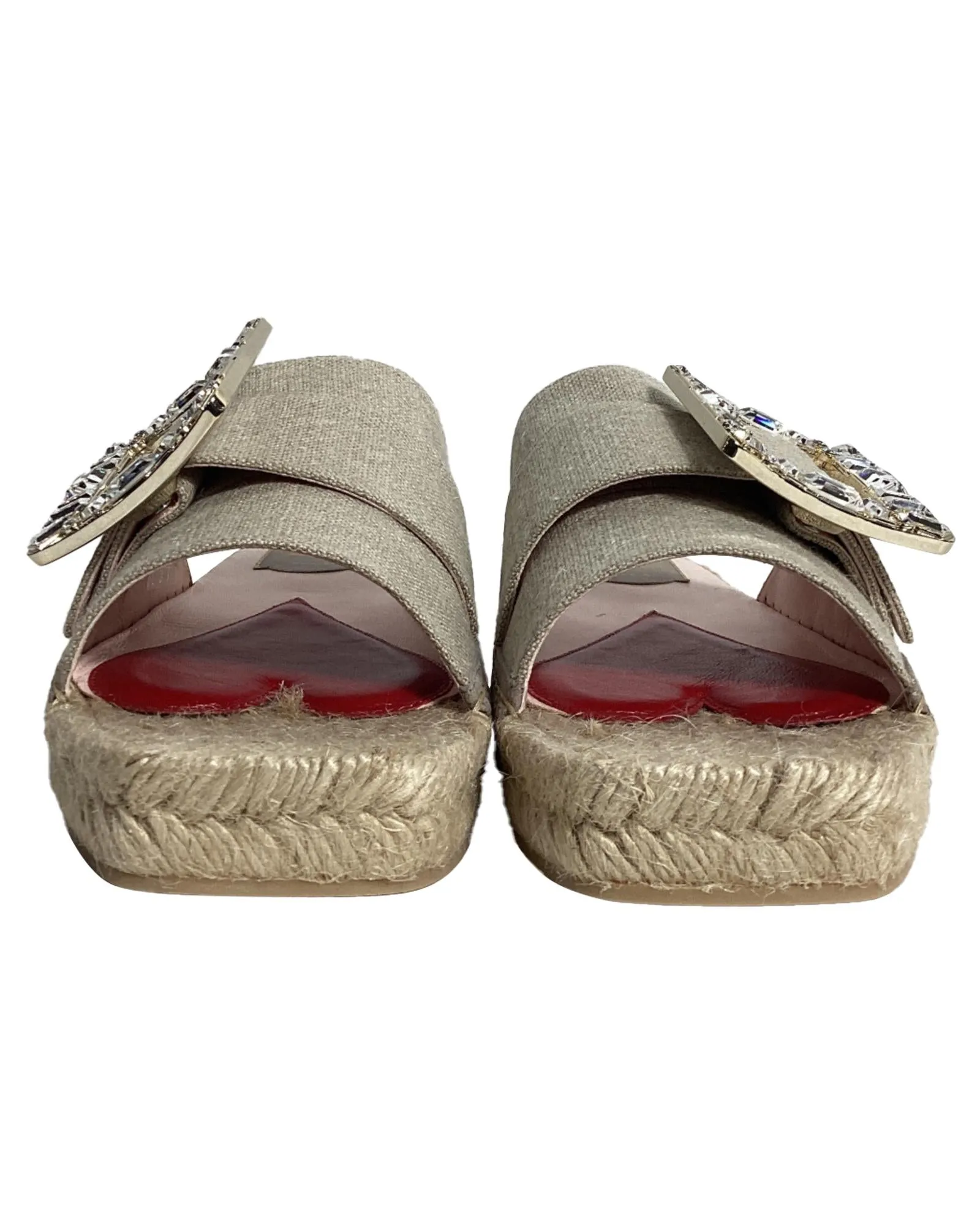 Crystal Buckle Espadrille Slides