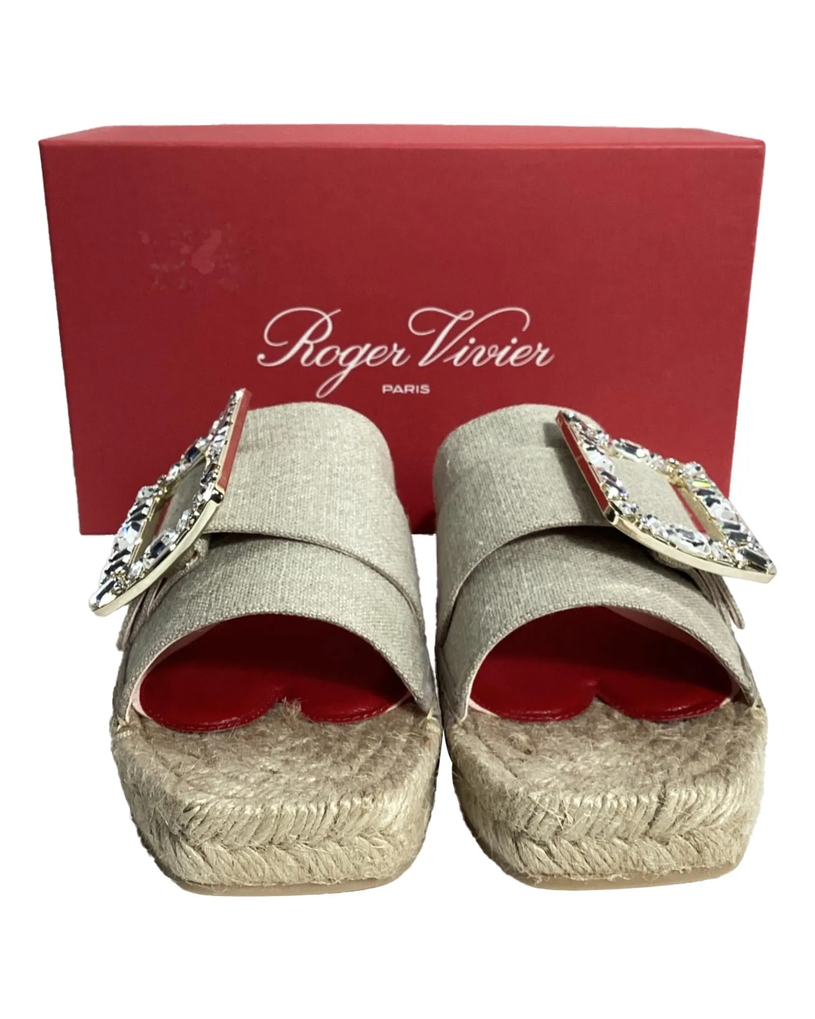 Crystal Buckle Espadrille Slides