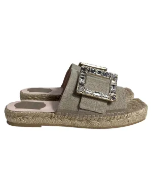Crystal Buckle Espadrille Slides