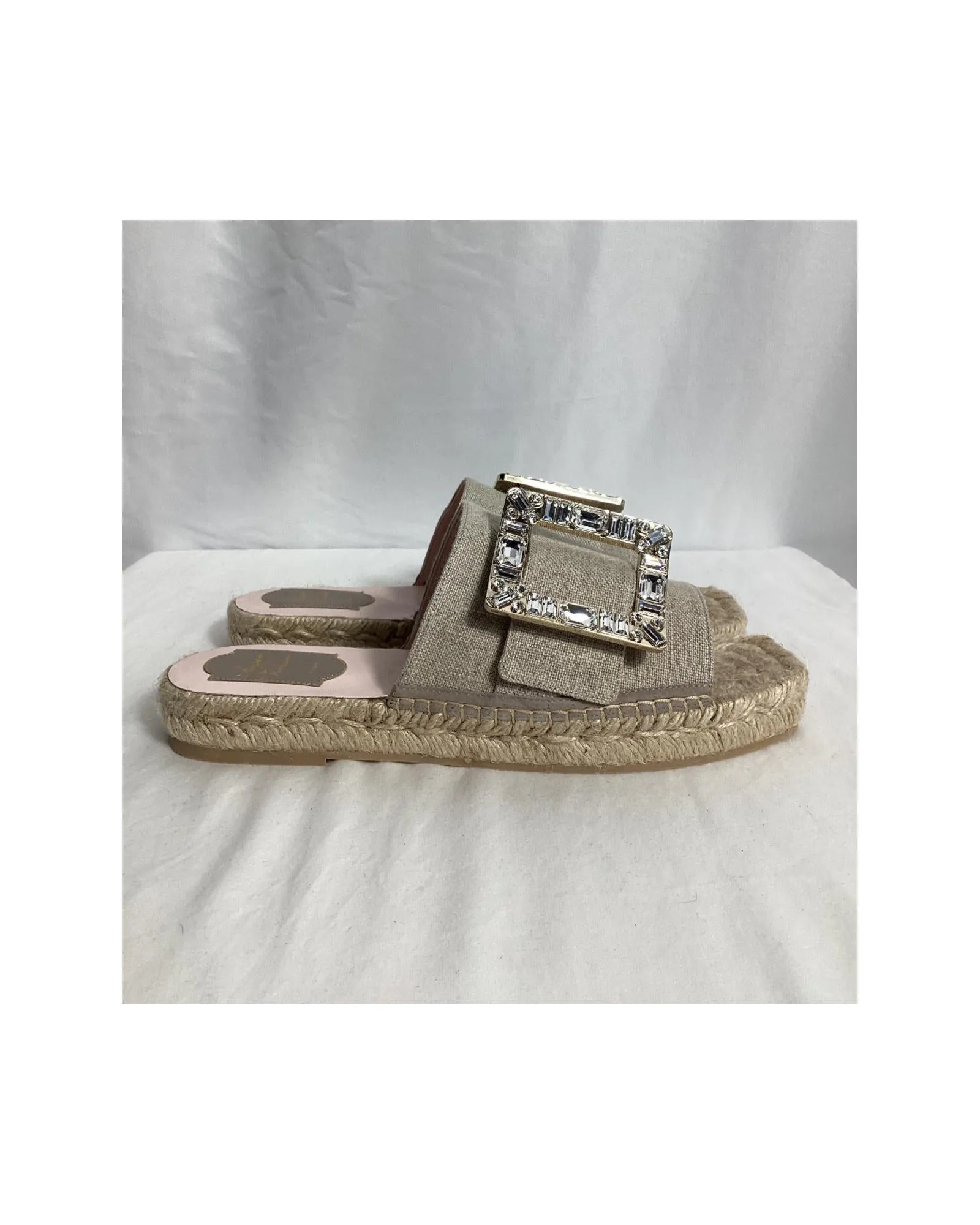 Crystal Buckle Espadrille Slides