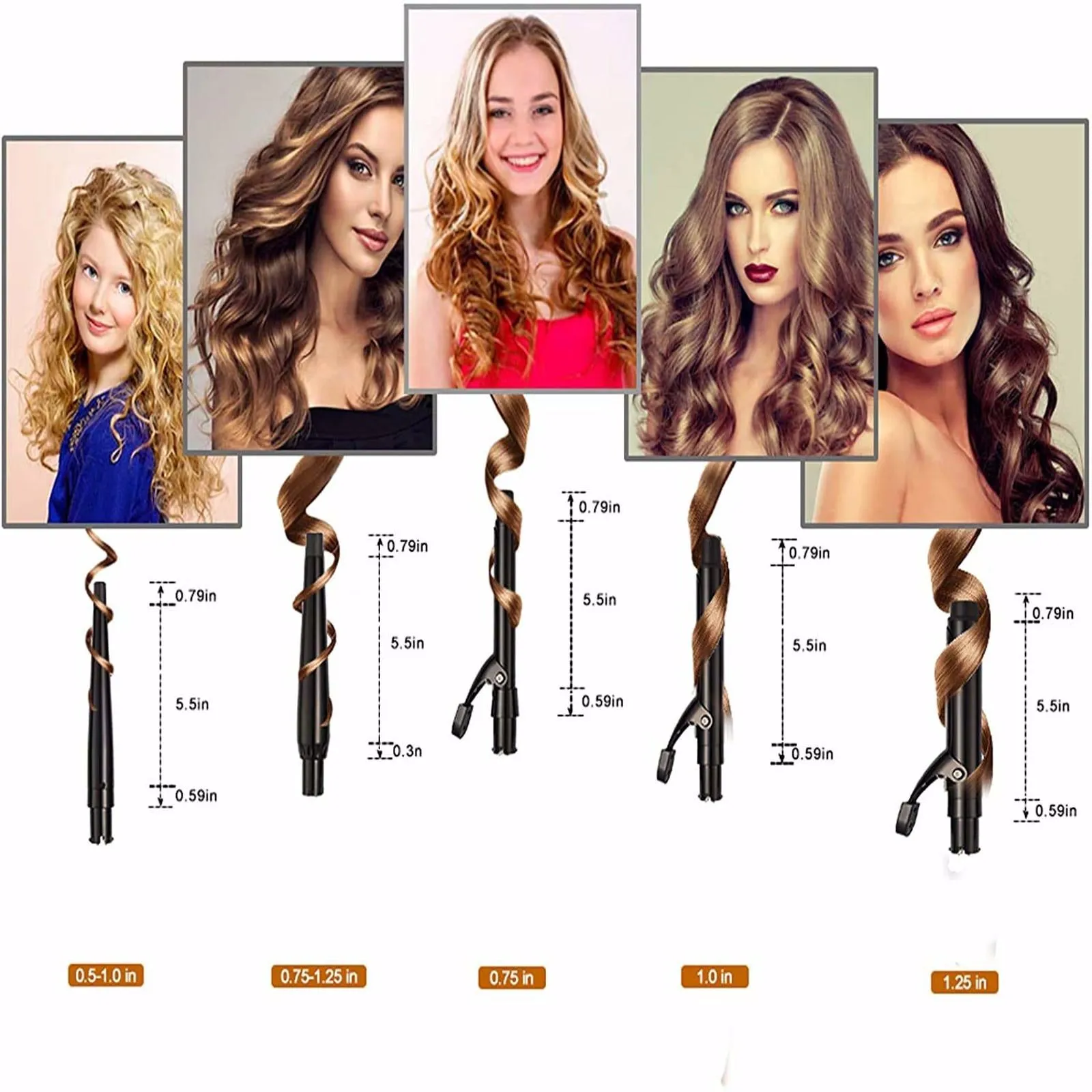 Curling Irons, O'Bella 5 in 1 Curling Wands, Metal Handle 0.5-1.25 Inch 5 Interchangeable Barrels, Hair Curler Set with Ceramic Tourmaline Coating, Dual Voltage, 5 Temp Setting for Any Hairstyle