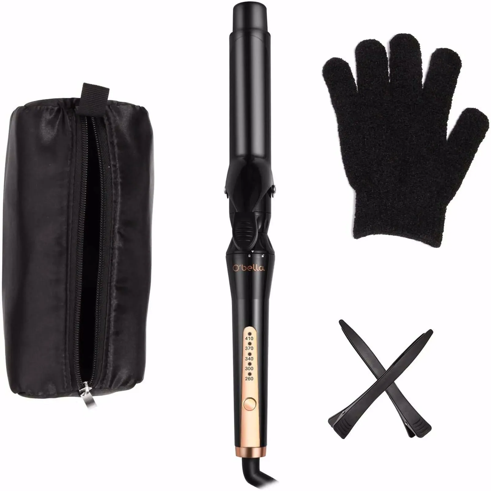 Curling Irons, O'Bella 5 in 1 Curling Wands, Metal Handle 0.5-1.25 Inch 5 Interchangeable Barrels, Hair Curler Set with Ceramic Tourmaline Coating, Dual Voltage, 5 Temp Setting for Any Hairstyle