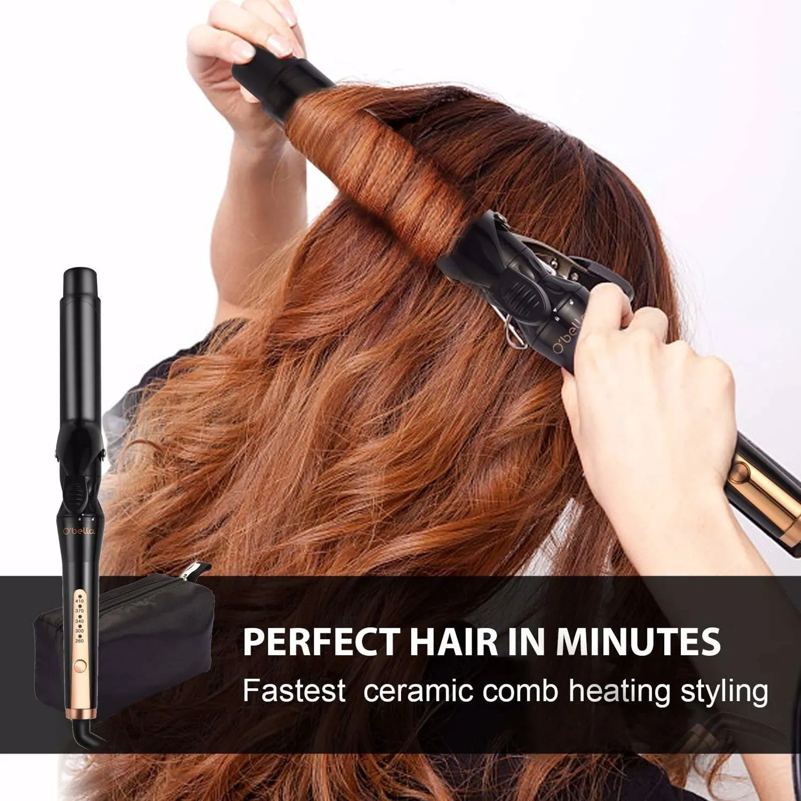 Curling Irons, O'Bella 5 in 1 Curling Wands, Metal Handle 0.5-1.25 Inch 5 Interchangeable Barrels, Hair Curler Set with Ceramic Tourmaline Coating, Dual Voltage, 5 Temp Setting for Any Hairstyle