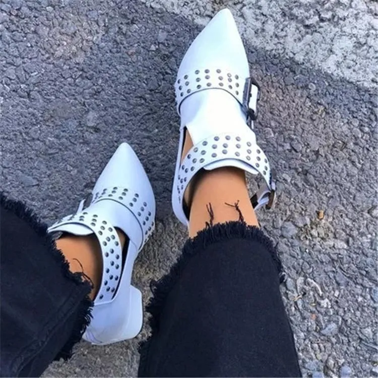 Cut Out Booties Rivet Buckle Strap Back Zipper Leather Stitch Ankle Casual Boots Female Shoes