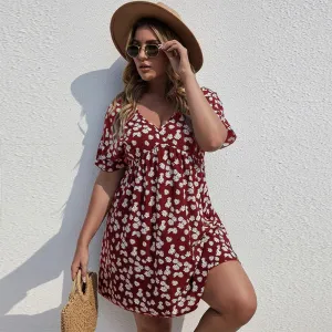 Dahlia V-Neck Floral Empire Waist Plus Size Mini Dress