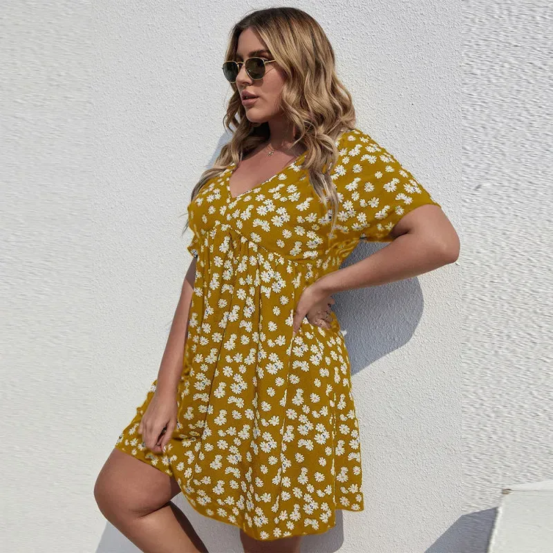 Dahlia V-Neck Floral Empire Waist Plus Size Mini Dress