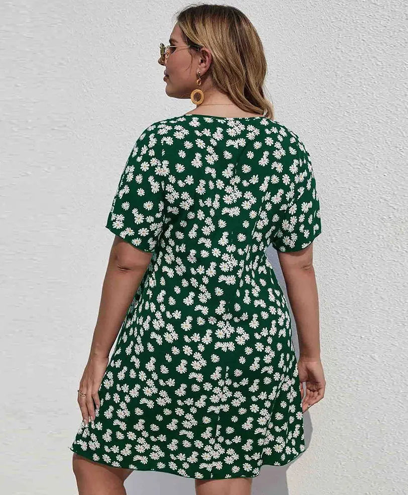 Dahlia V-Neck Floral Empire Waist Plus Size Mini Dress