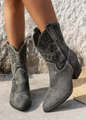Daisy Denim Western Style Mid-Calf Booties