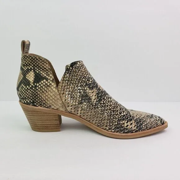 Dolce Vita Sher Womens Sz 8.5 Beige Snakeskin Slip On 2.25&quot; Heel Pointed Booties