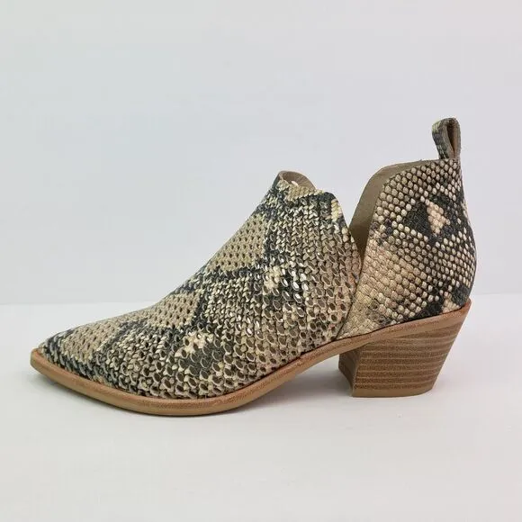 Dolce Vita Sher Womens Sz 8.5 Beige Snakeskin Slip On 2.25&quot; Heel Pointed Booties