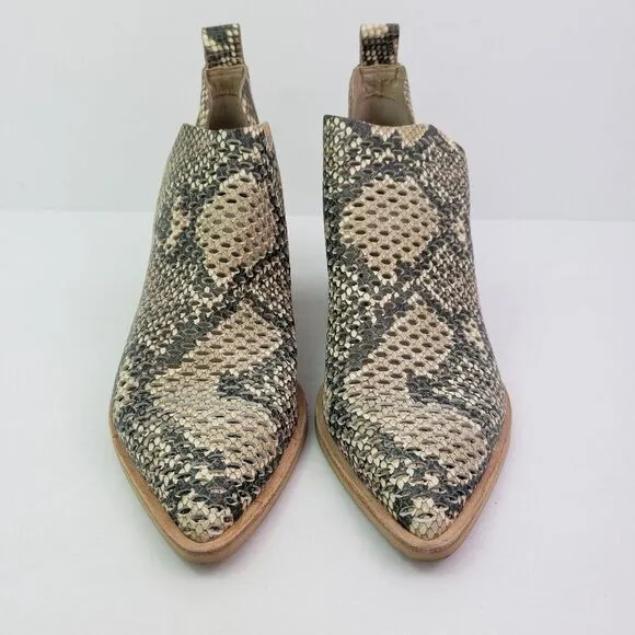 Dolce Vita Sher Womens Sz 8.5 Beige Snakeskin Slip On 2.25&quot; Heel Pointed Booties