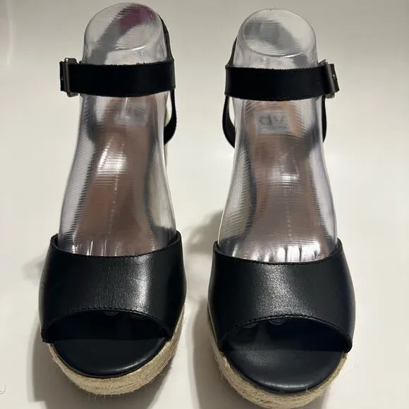 DV Dolce Vita Platform Espadrille Wedges Black Leather Ankle Strap Sandals US 10